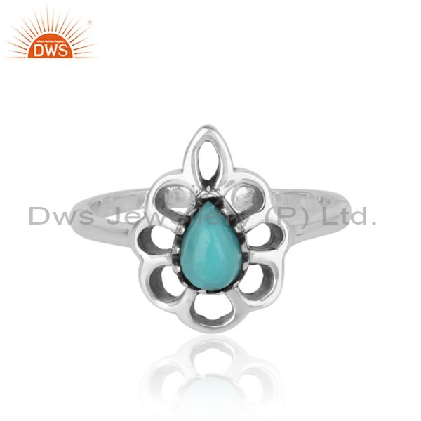 Designer floral ring in oxidized silver 925 and arizona turquoise