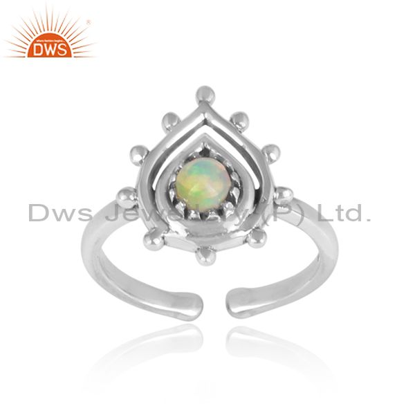 Handcrafted designer ring in oxidized silver 925 and ethiopian opal