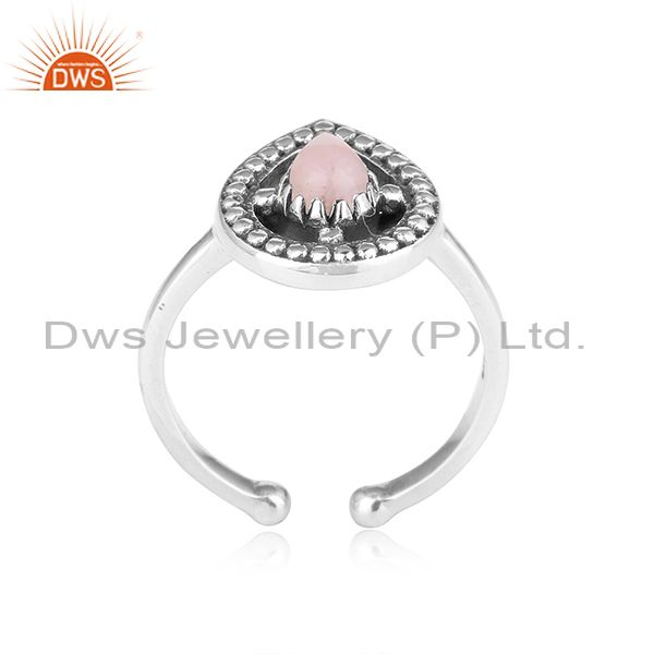 Designer Dainty Oxidized Silver 925 Ring With Pink Opal