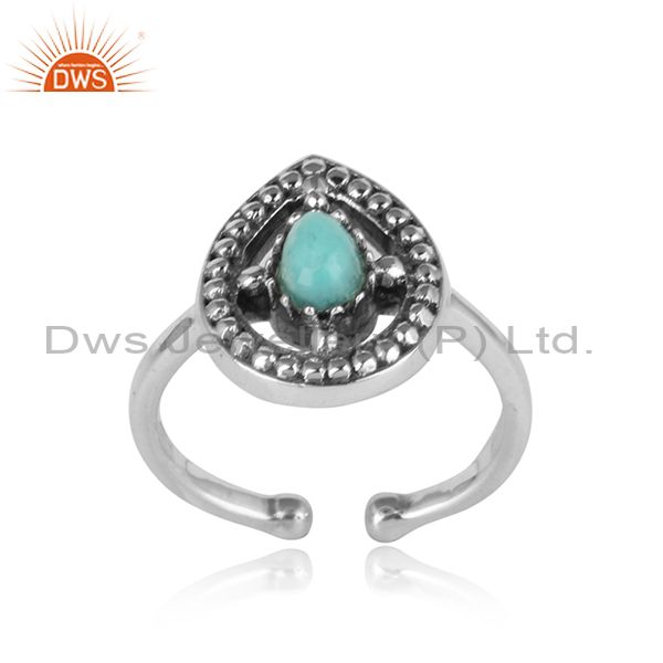 Designer dainty oxidized silver 925 ring with arizona turquoise