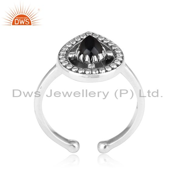 Designer Dainty Oxidized Silver 925 Ring With Black Onyx