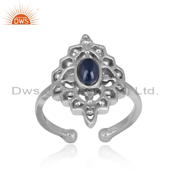 Blue Sapphire Set Handmade Oxidized 925 Silver Boho Ethnic Ring