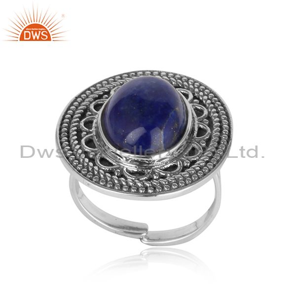 Handcrafted bold statement ring in oxidized silver 925 and lapis