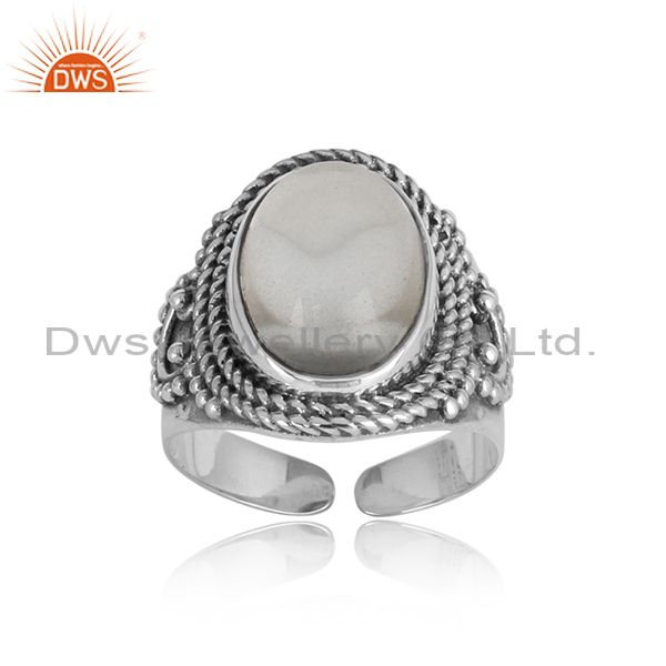 Bold designer ring in oxidized silver 925 with crystal quartz