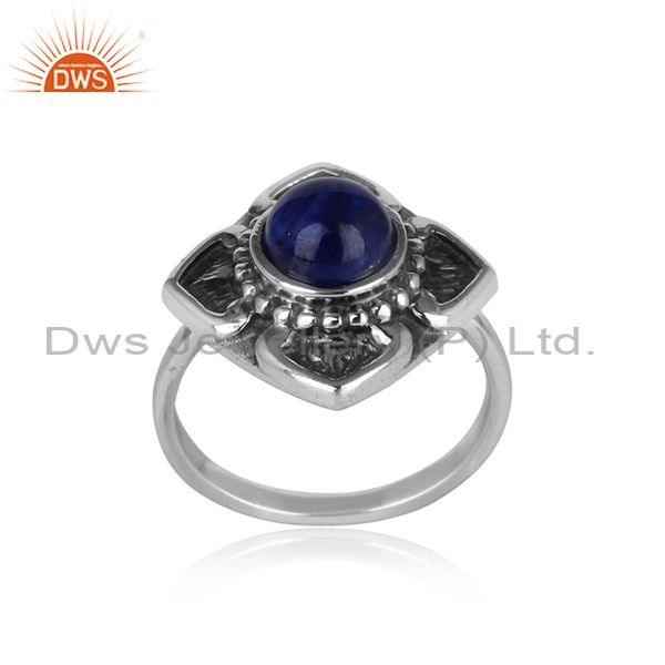 Handmade classic designer ring in oxidised silver 925 with lapis