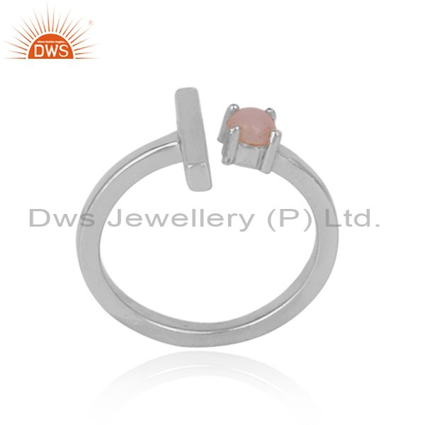 Handcrafted designer sterling silver single bar ring with pink opal