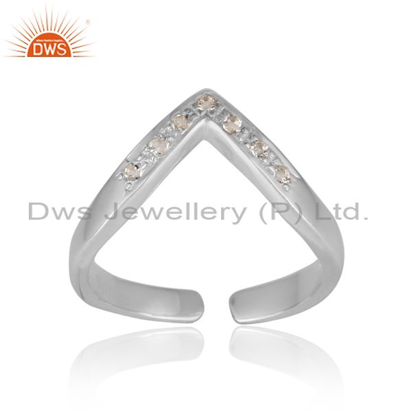 Designer exquisite sterling silver ring studded with white topaz