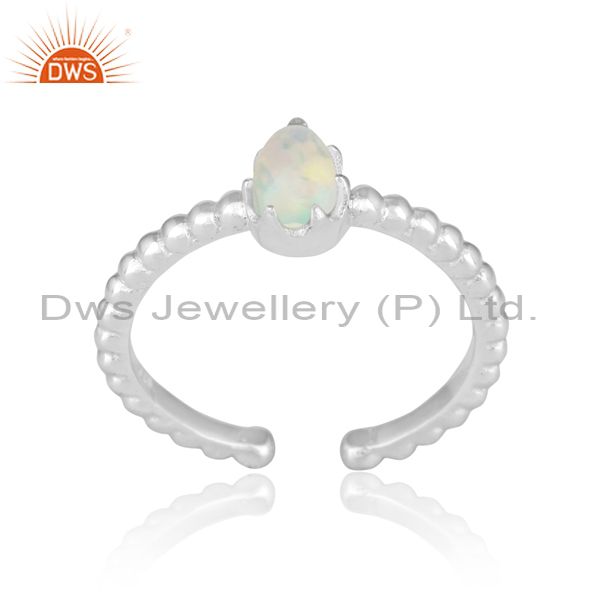 Designer textured dainty sterling silver ring with ethiopian opal