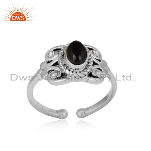 Designer bohemian oxidize finish on silver ring with black onyx