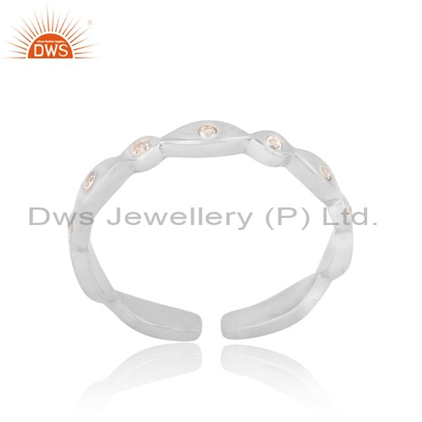 Handcrafted designer sleek stack white topaz ring in silver 925