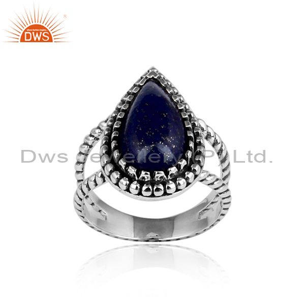 Handcrafted twisted design oxidized silver 925 ring with lapis
