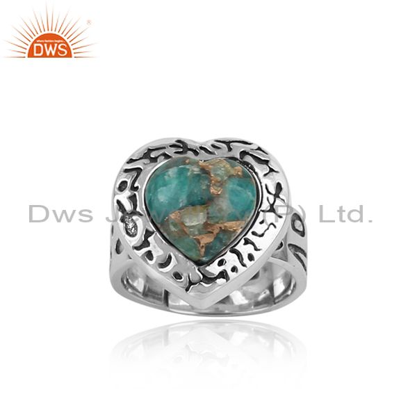 Handmade textured oxidized sterling silver ring with mohave amazonite