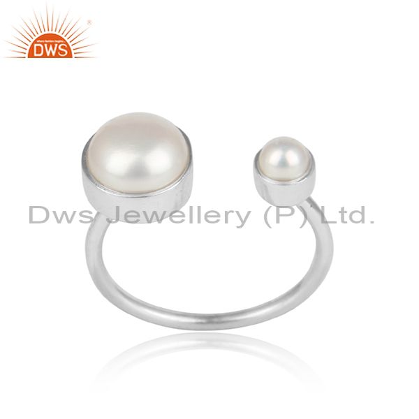 Designer stackable dainty sterling silver 925 ring with pearl
