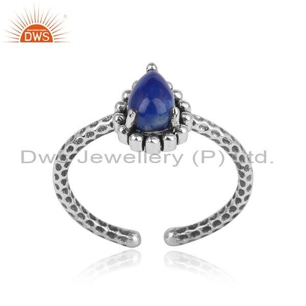Oxidized Silver 925 Hammer Textured Ring With Lapis