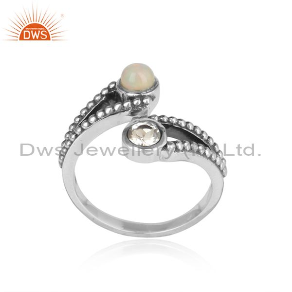 Ethiopian Opal And Crystal Quartz Sterling Silver Ring