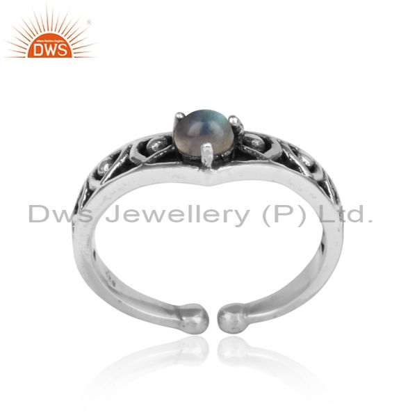 Labradorite Cabushion Sterling Silver Adjustable Ring