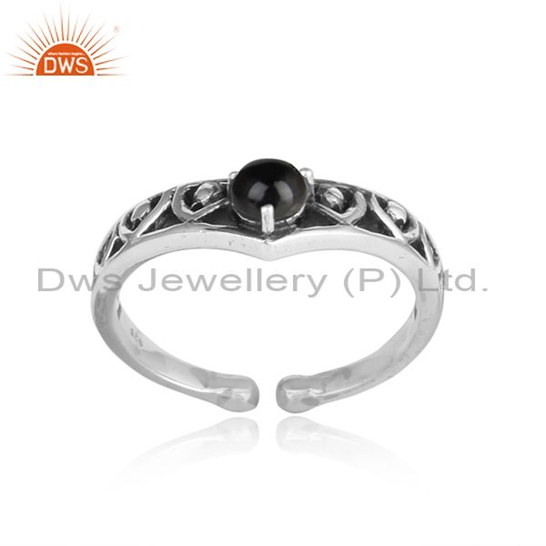 Black Onyx Set In 925 Oxidized Silver Rustic Ring
