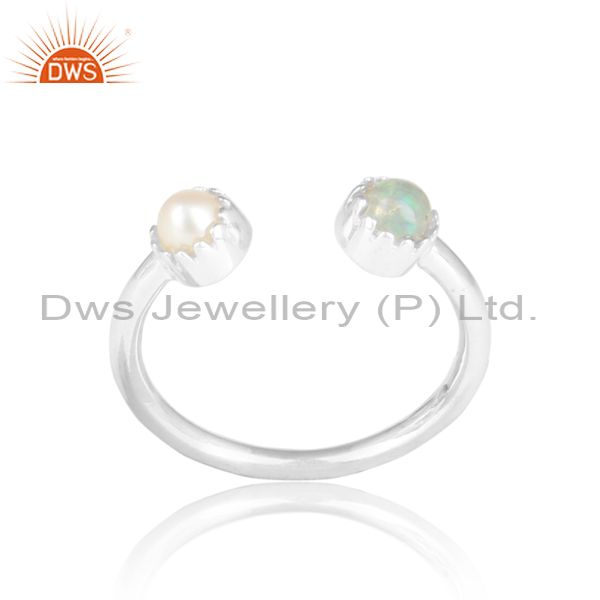 Ethiopian Opal And Pear Cabushion Sterling Silver White Ring