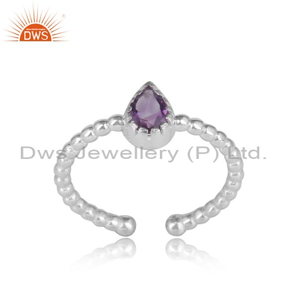 Textured Stackable Sterling Silver Ring With Amethyst
