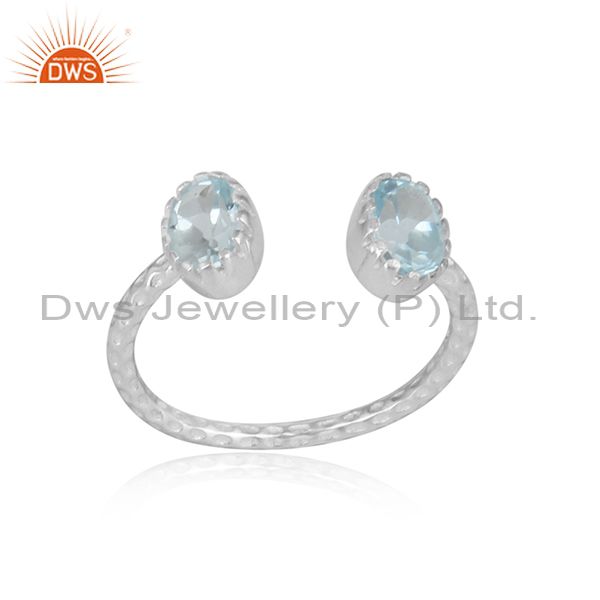 Handmade Textured Adjustable Silver 925 Blue Topaz Ring