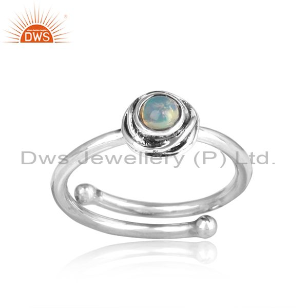 Ethiopian Opal Set Sterling Silver Oxidized Ring