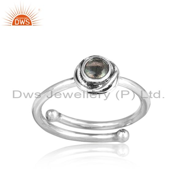 Labradorite Cut Sterling Silver Oxidized Adjustable Ring