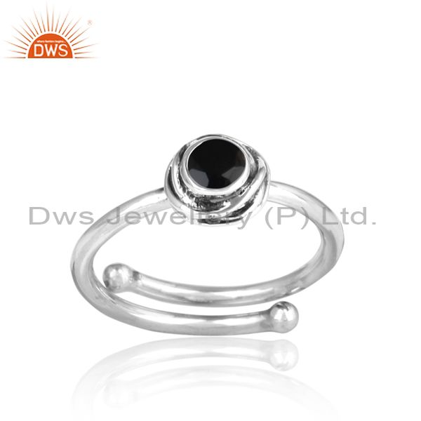 Black Onyx Cut Sterling Silver Oxidized Adjustable Ring