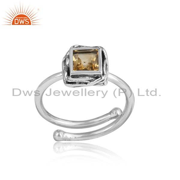Square Cut Citrine Cut Sterling Silver Ring