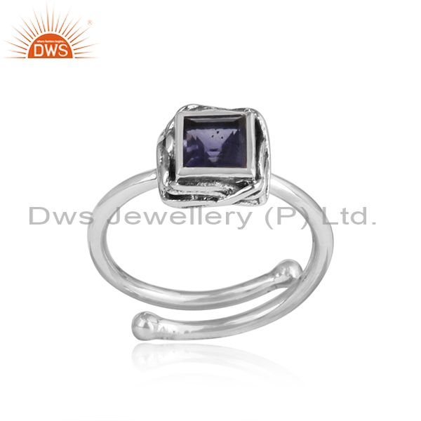 Square Cut Iolite Adjustable Oxidized 925 Silver Ring