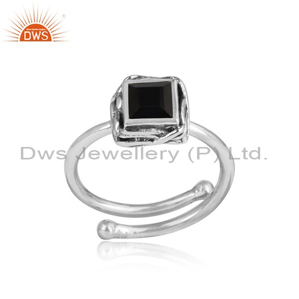 Black Onyx Sterling Silver Oxidized Adjustable Ring
