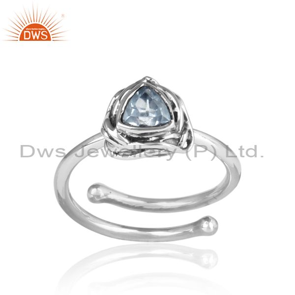 Blue Topaz Set Sterling Silver Triangular Adjustable Ring