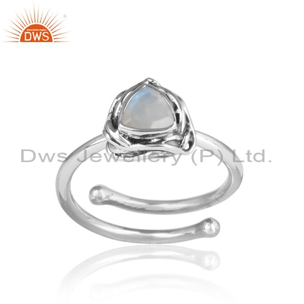 Rainbow Moon Stone Sterling Silver Womens Ring
