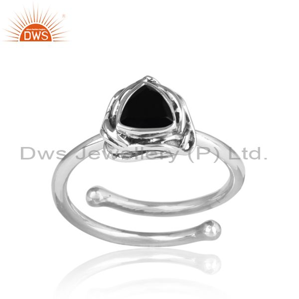 Black Onyx Wrapped Sterling Silver Oxidized Adjustable Ring