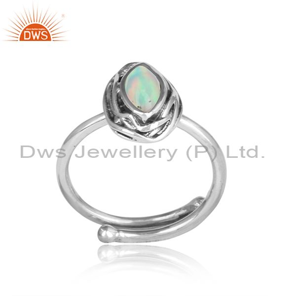 Ethiopian Opal Cabushion Sterling Silver Oxidized Ring