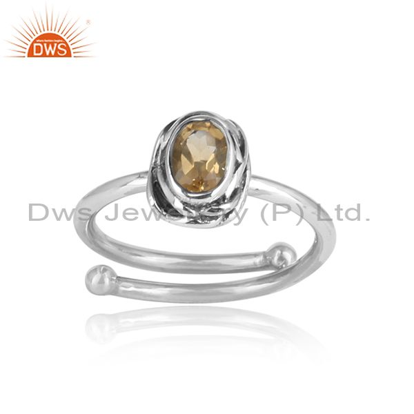 Yellow Citrine Wrapped Sterling Silver Oxidized Ring