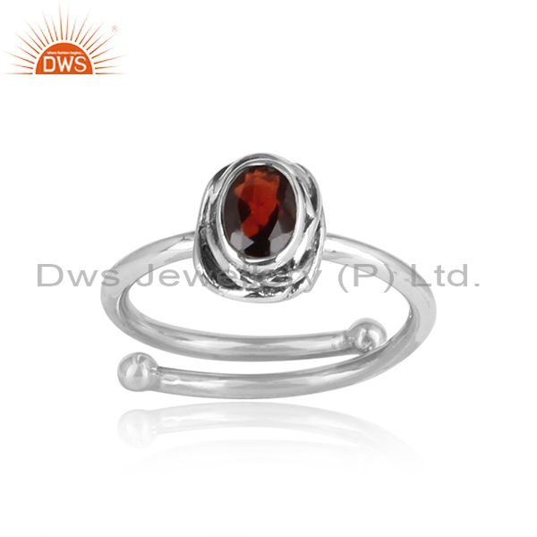 Red Garnet Set Sterling Silver Oxidized Ring