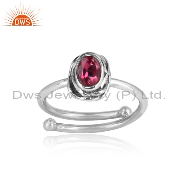 Pink Topaz Oval Cut Sterling Silver Oxidized Ring