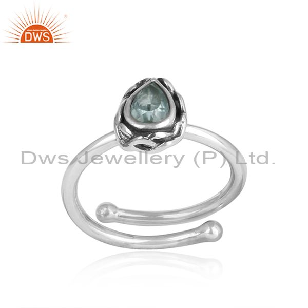 Blue Topaz Adjustable 925 Silver Ring, Tear Drop Shape
