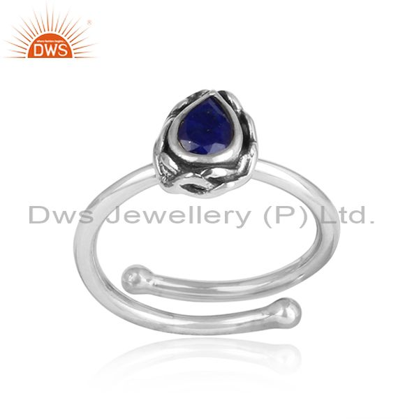 Lapis Cut Pear Shaped Design Sterling Silver Oxidized Ring