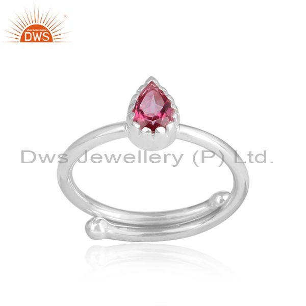 Pear Shaped Pink Topaz Sterling Silver White Adjustable Ring