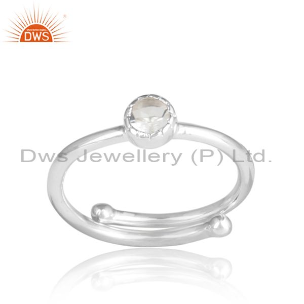 Round Crystal Quartz Sterling Silver White Ring