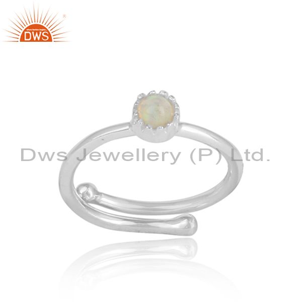 Ethiopian Opal Cabushion Sterling Silver White Ring