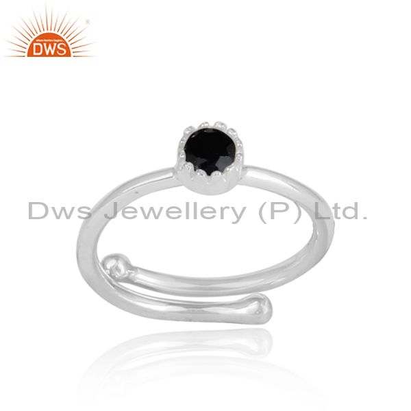 Black Onyx Set Sterling Silver Adjustable Crown Ring