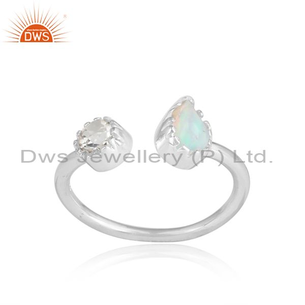 Crystal Quartz And Ethiopian Opal White Silver Ring