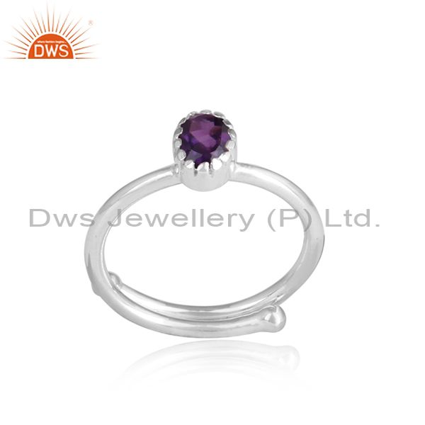 Amethyst Set White Sterling Silver Crown Ring