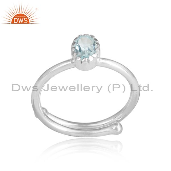 Blue Topaz Cut Sterling Silver White Adjustable Ring
