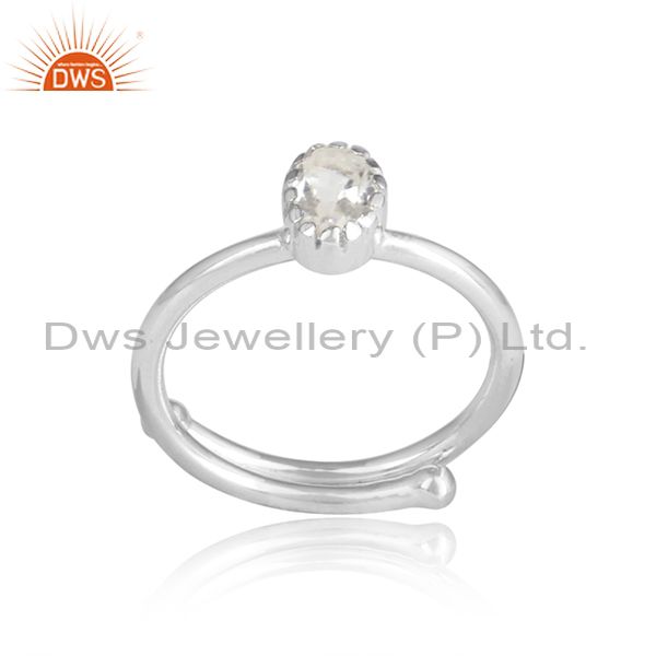 Round Cut Crystal Quartz Sterling Silver White Ring