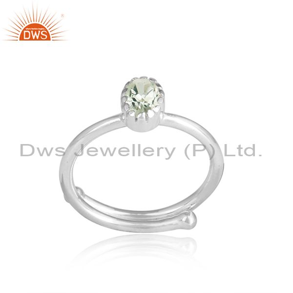 Green Amethyst White Silver Adjustable Ring
