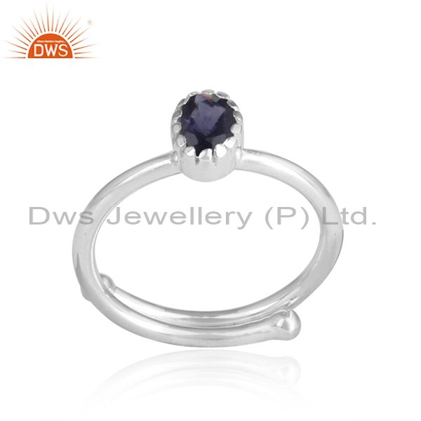 Pear Shaped Iolite Cut Silver Adjustable Ring