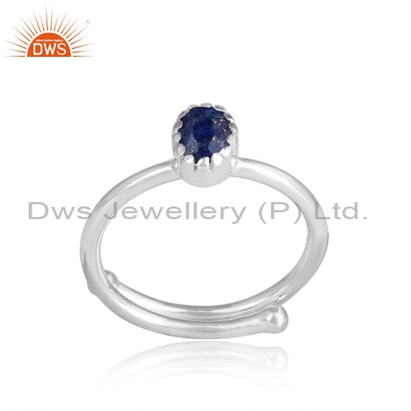 Lapis Set White Sterling Silver Adjustable Ring